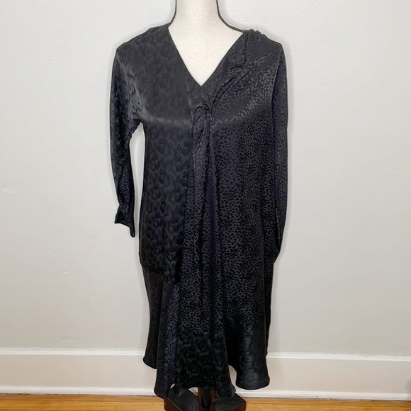 SVILU 100% silk black flutter midi dress - Picture 1 of 13